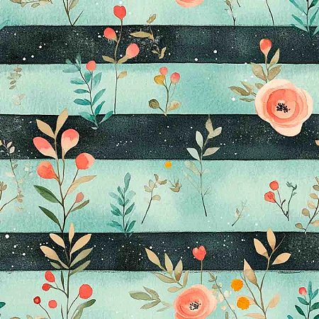 Tricoline Digital Floral Listrado 100%Algodão, 50cm x 1,50mt