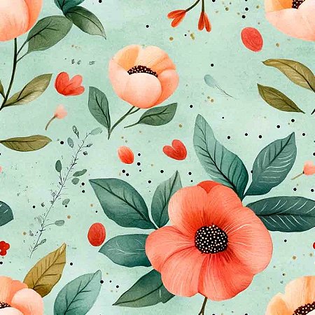 Tricoline Digital Floral G Acquared, 100%Alg., 50cm x 1,50mt