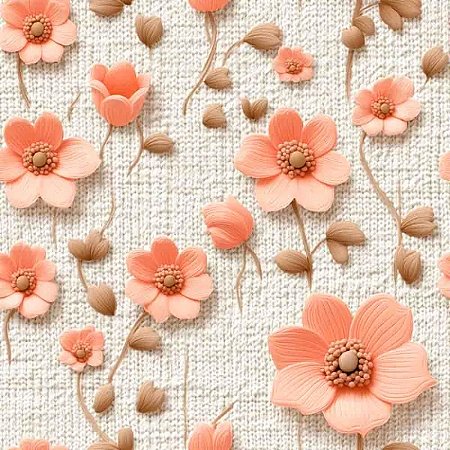 Tricoline Digital Florzinhas Coralina, 100%Alg 50cm x 1,50mt