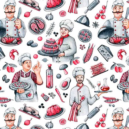 Tricoline Digital Cozinheiros, 100% Algodão, 50cm x 1,50mt