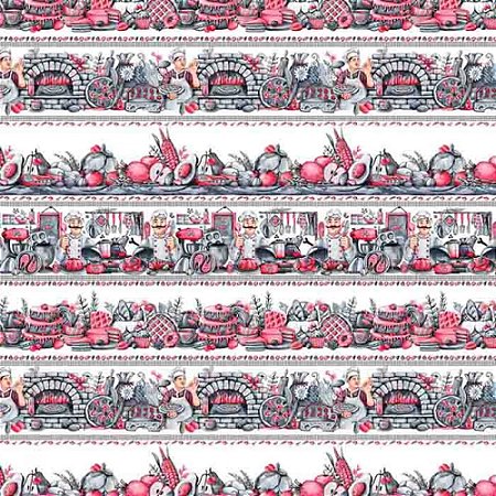 Tricoline Digital Barrado Cozinheiros, 100%Alg 50cm x 1,50mt