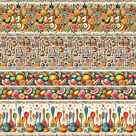 Tricoline Digital Barrado Frutas e Utensílios, 50cm x 1,50mt