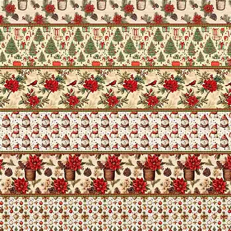 Tricoline Digital Barrado Natal Vintage 100%Alg 50cm x 1,50m