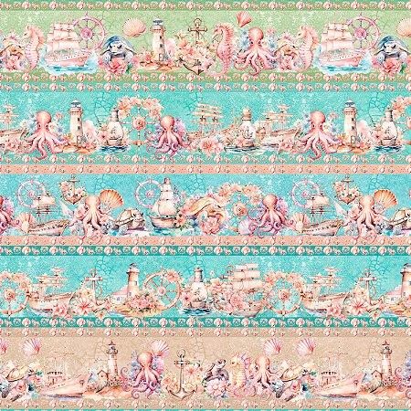 Tricoline Digital Barrado Marítimo 100%Algodão 50cm x 1,50mt
