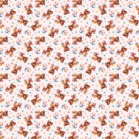 Tricoline Digital Ursinhos, 100% Algodão, 50cm x 1,50mt
