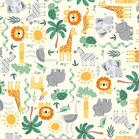 Tricoline Digital Safari Encantado 100%Algodão 50cm x 1,50mt