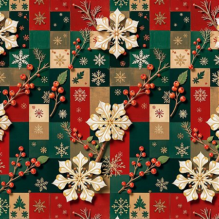 Tricoline Digital Natal com Amor, 100% Algodão 50cm x 1,50mt
