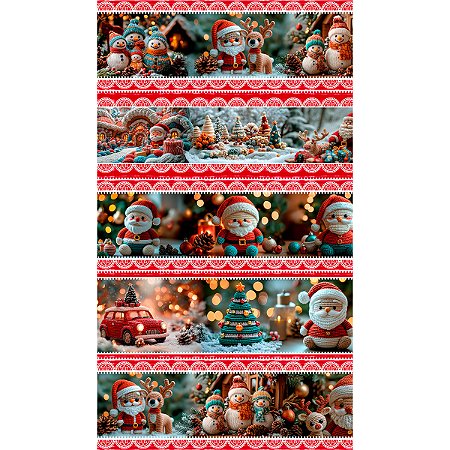 Tricoline Digital Barrado Natal Crochê 100%Alg 50cm x 1,50mt