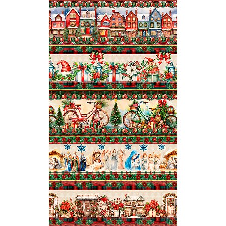 Tricoline Digital Barrado Natal com Amor, 50cm x 1,50mt
