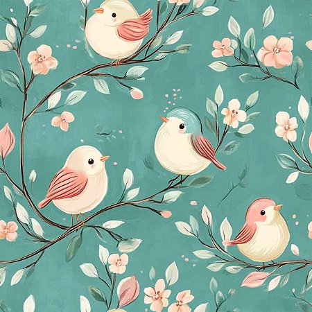 Tricoline Digital Pc. Pássaros, 100% Algodão, 50cm x 1,50mt