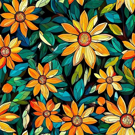 Tricoline Digital Mosaico Flor Amarela, 50cm x 1,50mt