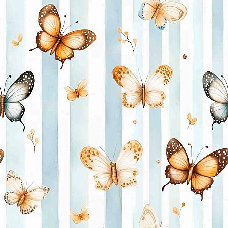 Tricoline Digital Borboletas, 100% Algodão, 50cm x 1,50mt