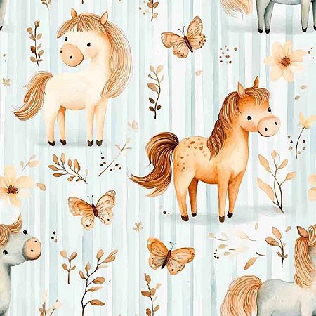 Tricoline Digital Cavalinhos, 100% Algodão, 50cm x 1,50mt