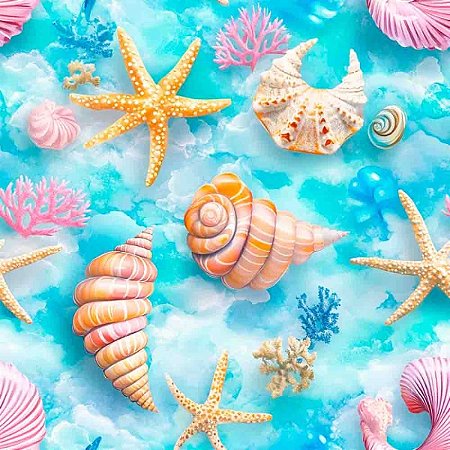 Tricoline Digital Conchas, 100% Algodão, 50cm x 1,50mt