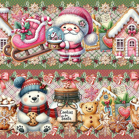 Tricoline Digital Barrado Natal Aconchego, At. 5mt x 1,50mt