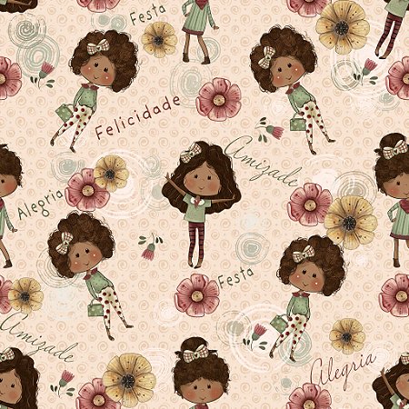 Tricoline Digital Bonecas Alegria, 100%Algodão 50cm x 1,50mt