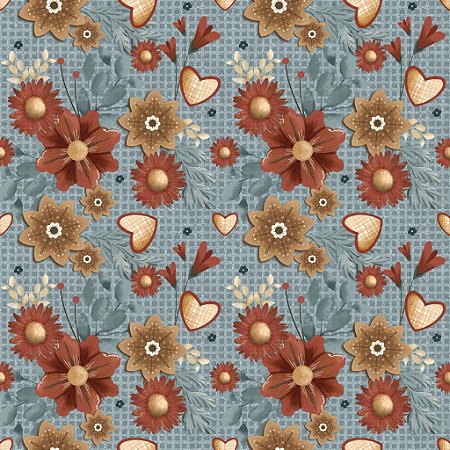 Tricoline Digital Floral Amor e Café F Escuro, 50cm x 1,50mt