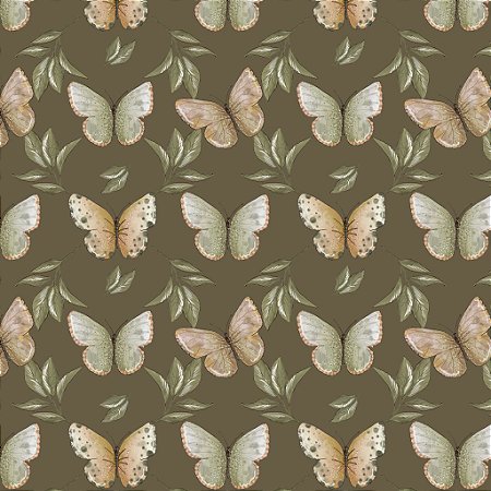 Tricoline Digital Borboletas Fundo Marrom, 50cm x 1,50mt