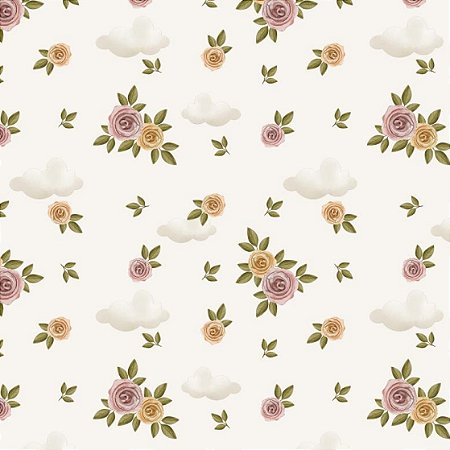 Tricoline Digital Floral Rogai por Nós 100%Alg 50cm x 1,50mt