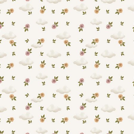 Tricoline Digital Mini Floral Rogai por Nós, 50cm x 1,50mt