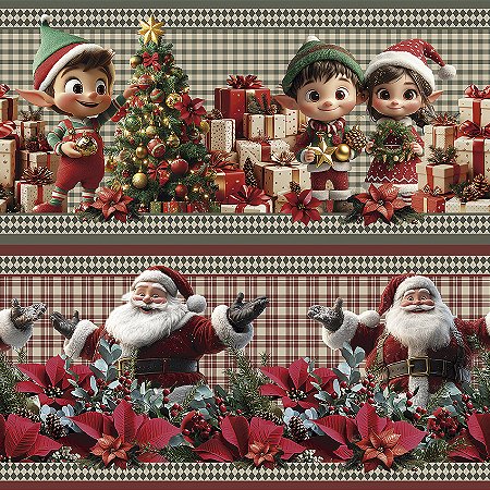 Tricoline Digital Barrado Natal Encantado, 55cm x 1,50mt