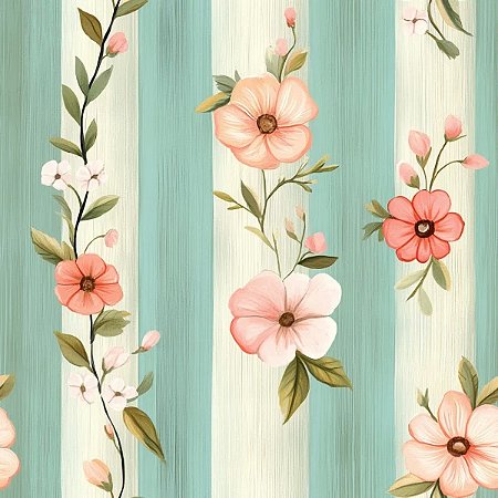 Tricoline Digital Dreamy Listras e Flores, 50cm x 1,50mt