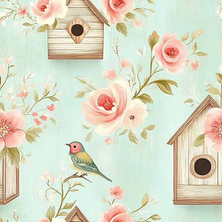 Tricoline Digital Dreamy Casa de Passarinhos, 50cm x 1,50mt