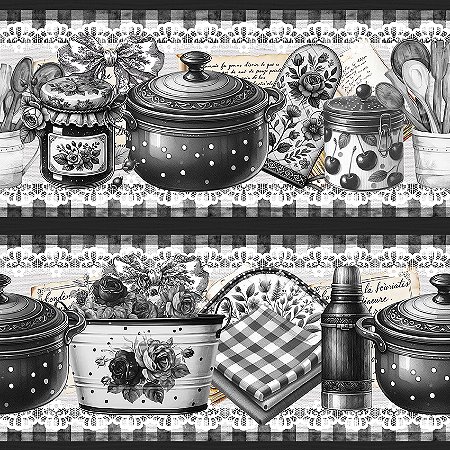 Tricoline Digital Barrado Cozinha Retrô, 55cm x 1,50mt