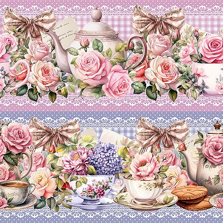 Tricoline Digital Barrado Chá Romântico, At. 5mt x 1,50mt