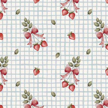 Tricoline Digital Ramalhete Moranguinhos Azul, 50cm x 1,50mt