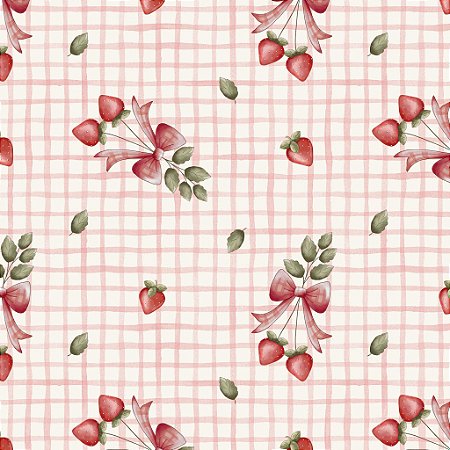Tricoline Digital Ramalhete Moranguinhos Rosa, 50cm x 1,50mt