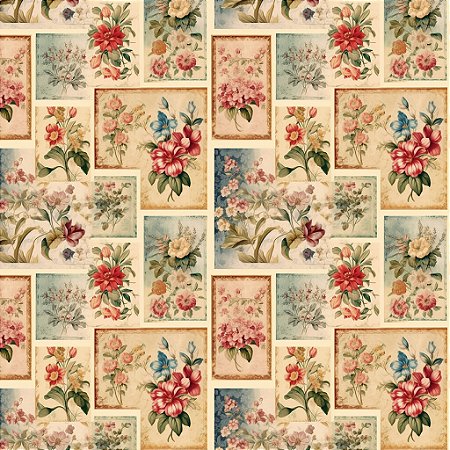 Tricoline Digital Floral Sépia, 100% Algodão, 50cm x 1,50mt