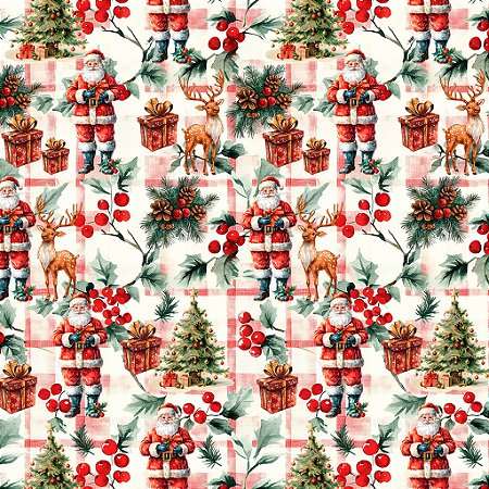 Tricoline Digital Natal no Bosque, 100%Alg. 50cm x 1,50mt