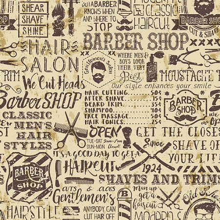 Tricoline Barber Shop, 100% Algodão, 50cm x 1,50mt