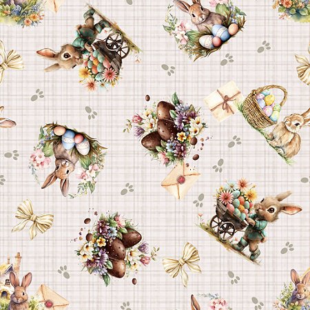 Tricoline Encantos de Páscoa 01, 100% Algodão, 50cm x 1,50mt