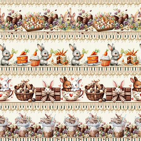 Tricoline Barrado Encantos de Páscoa 01, 100%Alg 50c x 1,50m