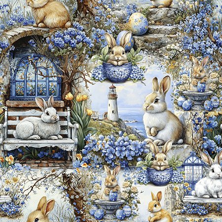 Tricoline Encantos de Páscoa 03, 100% Algodão, 50cm x 1,50mt