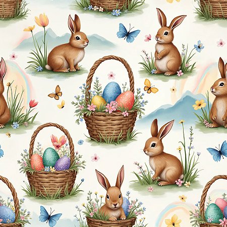 Tricoline Encantos de Páscoa 04, 100% Algodão, 50cm x 1,50mt