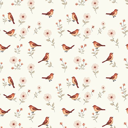 Tricoline Passarinhos, 100% Algodão, 50cm x 1,50mt