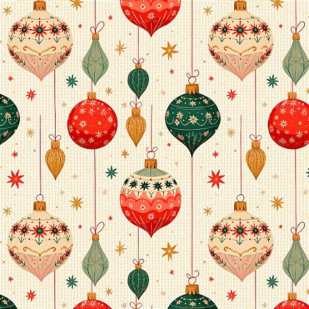 Tricoline Bolas e Estrelas de Natal, 100% Alg, 50cm x 1,50mt