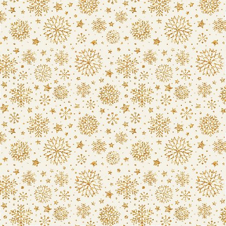 Tricoline Natal Flocos Dourado Fundo Branco, 50cm x 1,50mt