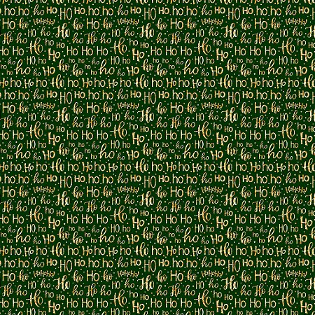 Tricoline Natal Ho Ho Dourado Fundo Verde, 50cm x 1,50mt