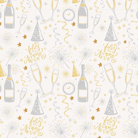 Tricoline Feliz Ano Novo, 100% Algodão, 50cm x 1,50mt