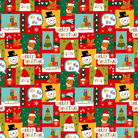 Tricoline Merry Christmas Ho Ho, 100% Algodão, 50cm x 1,50mt