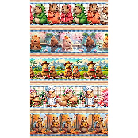 Tricoline Barrado Capivaras, 100% Algodão, 50cm x 1,50mt