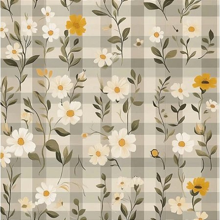 Tricoline Digital Plaid and Flower NG 100%Alg, 50cm x 1,50mt
