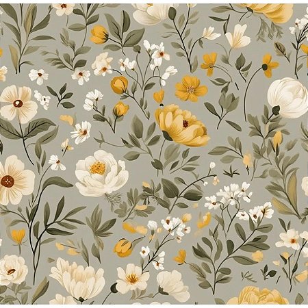 Tricoline Digital Flowers NG, 100% Algodão, 50cm x 1,50mt