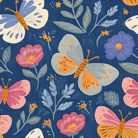 Tricoline Digital Borboletas Azul VA, 100%Alg, 50cm x 1,50mt