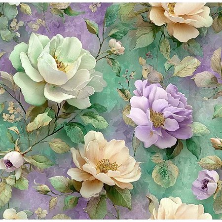 Tricoline Digital Flor Lilás PL, 100% Algodão, 50cm x 1,50mt