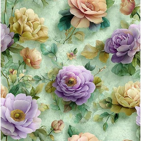 Tricoline Digital Floral Verde PL, 100% Alg., 50cm x 1,50mt